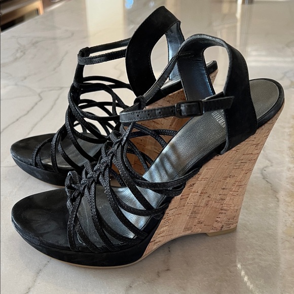 Stuart Weitzman Nubuc Black Strappy Wedges - Picture 4 of 8